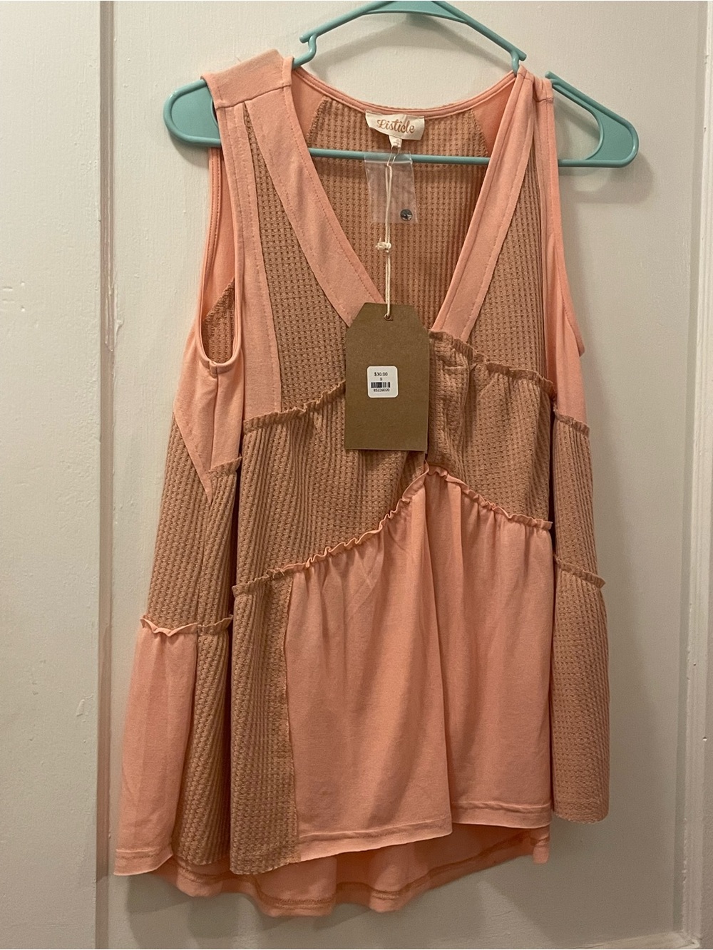 Listicle Peach Patchwork V-Neck Tank